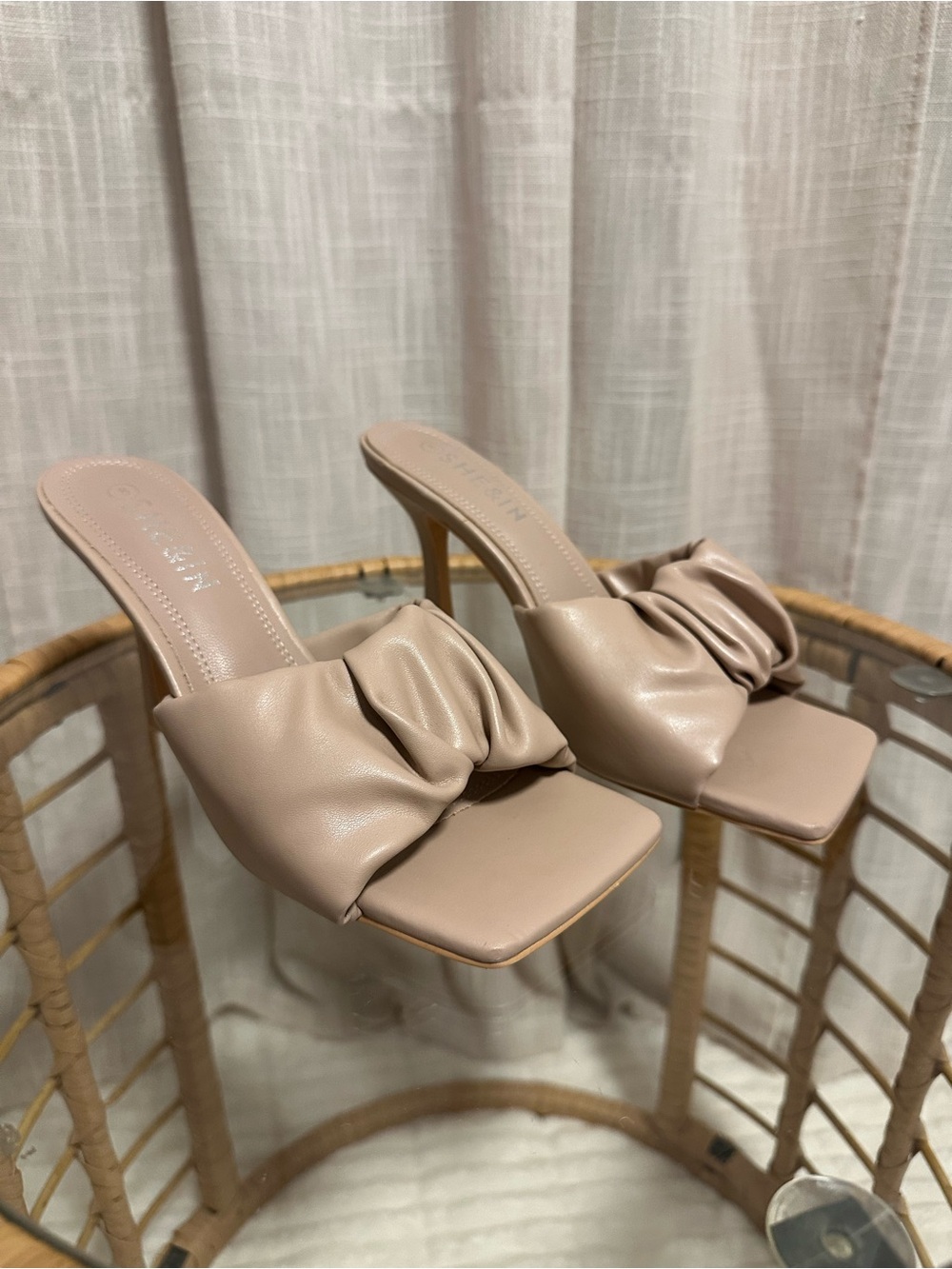 SHEIN Nude Ruched Square- Toe Kitten Heels